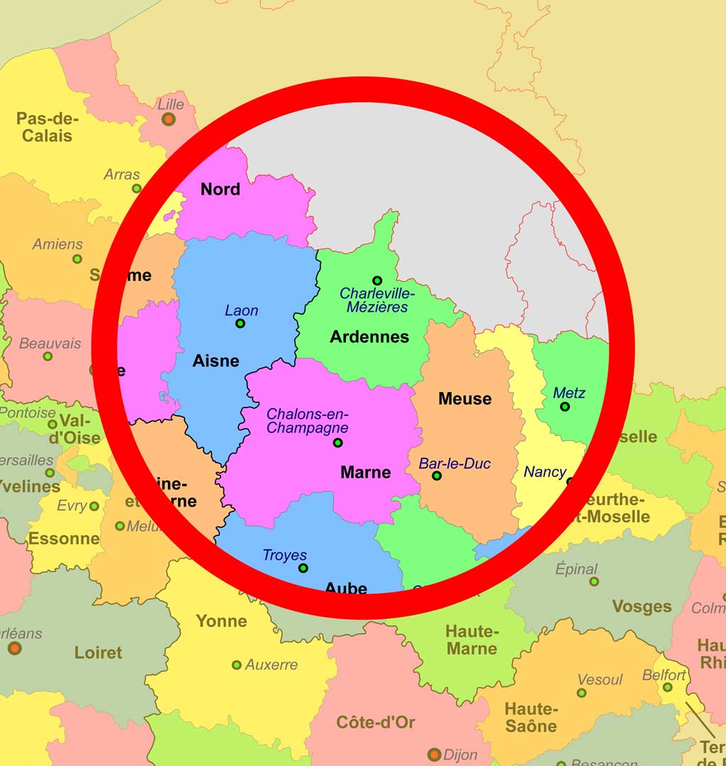 Carte Champagne-Ardennes - zone d'intervention